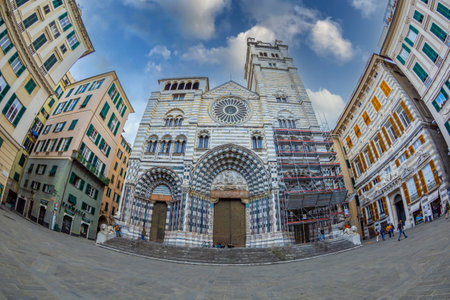 GENOA, ITALY - MARCH 20, 2021: Duomo di Genova or Cattedrale di San Lorenzo, a Roman Catholic...