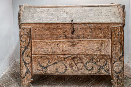 SIGHISOARA, ROMANIA-SEPTEMBER 3,2021: Old box of food in the Church on the hill, evangelical church built between 1345-1525. Dedicated to St. Nicholas, it is located at the top of the so-called School Hillのeditorial素材