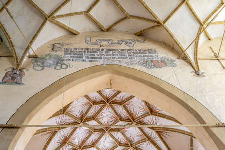 BIERTAN, TRANSYLVANIA, ROMANIA - SEPTEMBER 3, 2021: Detail of interior of the fortified evangelical church built 1490-1520.のeditorial素材
