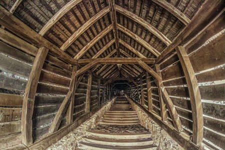 Sighisoara, Romania.Wooden staircase (covered staircase) were built in 1642 to connect the lower and upper parts of the citadel. The main purpose was to allow people to reach the church and the school.の素材 [FY310177014009]