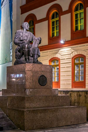 BELGRADE, SERBIA-MARCH 18, 2017: The Monument to Petar II PetroviÄ NjegoÅ¡ - ruler of Montenegro in the years 1830-1851, located in front of the Faculty of Philosophy. Work of sculptor Sreten StojanoviÄ.のeditorial素材