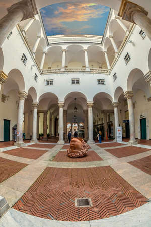 GENOA, ITALY - MARCH 20, 2021: Interior of Palazzo Ducale (Doge's Palace) built in 1291. Entrance from Piazza Raffaele de Ferrari. It is now a museum and a center for cultural events and exhibitions.のeditorial素材