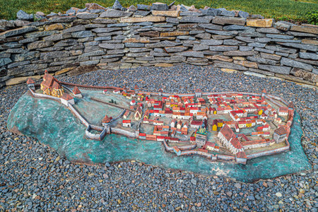Model of the medieval fortified city of Sighisoara in Mini Transylvania Park at Odorheiu Secuiesc,...