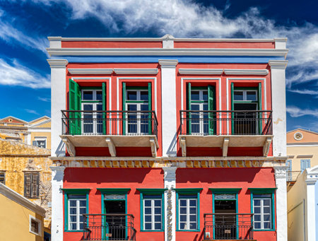 SYMI, GREECE - JULY 3, 2022: The house in which, at the end of World War II, the capitulation was signed of German forces in the region to the British.のeditorial素材