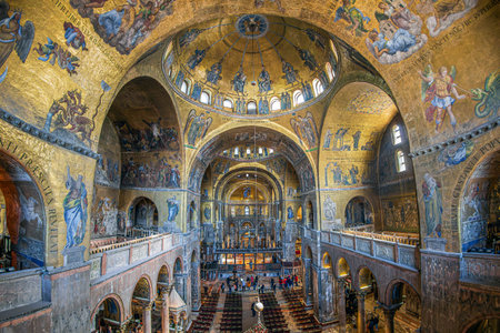 VENICE, ITALY - MARCH 17, 2023: Interior of the medieval Patriarchal Cathedral Basilica of Saint...