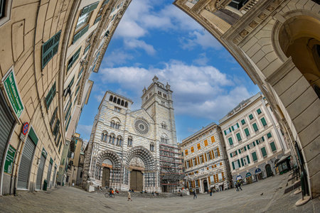 GENOA, ITALY - MARCH 20, 2021: Duomo di Genova or Cattedrale di San Lorenzo, a Roman Catholic...