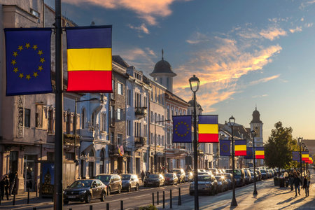 CLUJ NAPOCA, ROMANIA - OCTOBER 6, 2023: Evening view along the Boulevard of Heroes, from the...