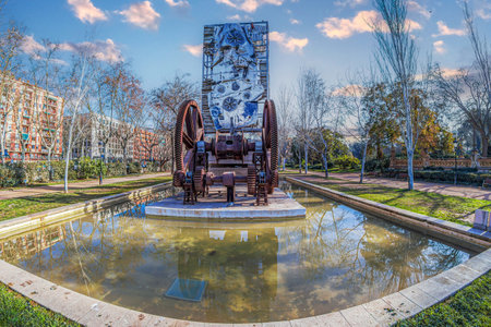 BARCELONA, CATALONIA, SPAIN - FEBRUARY 27, 2022: Commemorative sculpture, Monument of Tribute, one Homenatge a l'ExposiciÃ³ Universal de 1888, located in Park de la Ciutadela.のeditorial素材