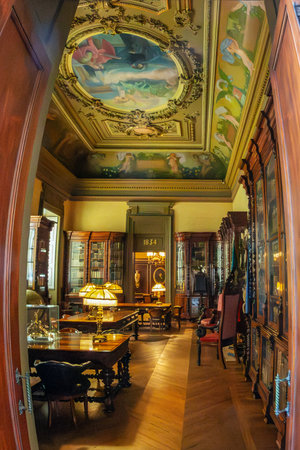 PORTO, PORTUGAL - APRIL 10, 2024: Interior of the Stock Exchange Palace (Palacio da Bolsa). Was built in 1834 by the city's Commercial Association in Neoclassical style. UNESCO World Heritage Site.のeditorial素材