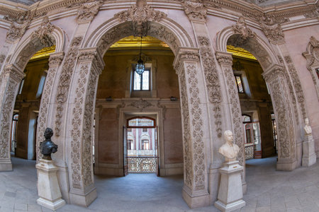 PORTO, PORTUGAL - APRIL 10, 2024: Interior of the Stock Exchange Palace (Palacio da Bolsa). Was built in 1834 by the city's Commercial Association in Neoclassical style. UNESCO World Heritage Site.のeditorial素材