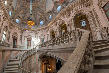 PORTO, PORTUGAL - APRIL 10, 2024: Interior of the Stock Exchange Palace (Palacio da Bolsa). Was built in 1834 by the city's Commercial Association in Neoclassical style. UNESCO World Heritage Site.のeditorial素材