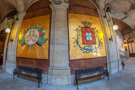 PORTO, PORTUGAL - APRIL 10, 2024: Interior of the Stock Exchange Palace (Palacio da Bolsa). Was built in 1834 by the city's Commercial Association in Neoclassical style. UNESCO World Heritage Site.のeditorial素材