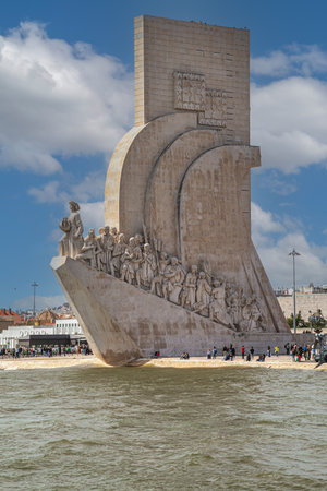 LISBON, PORTUGAL - APRIL 7, 2024: The Monument of the Discoveries, a statue built in 1940 on the bank of the Tagus River. Completed in 1960 to mark 500 years since the death of Henry the Navigator.のeditorial素材