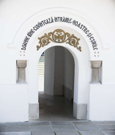 Entrance to old Church yard in Sinaia, Prahova, Romaniaの写真素材