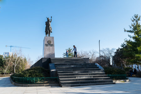 Ploiesti, Romania - February 17, 2019: Mihai Viteazul statue monument situated in Ploiesti, Prahova,...