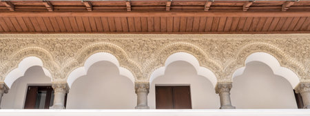 Beautiful porch architecture, columns and decorative flower patternの写真素材