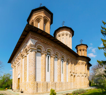 Snagov, Romania - March 30, 2019: View of the Snagov Monastery beautiful architecture.