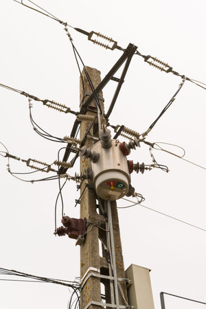 outdoor power transformer step down to mains 240v switched to on position