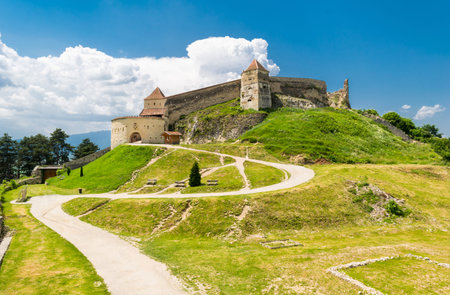 Rasnov, Brasov, Romania - June 15, 2019: The beautiful Rasnov Fortress architecture.