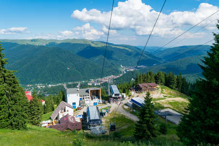 Sinaia, Prahova, Romania - June 29, 2019: View of the cable car gondola base station in Sinaia at 1400m altitudeのeditorial素材
