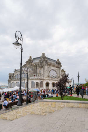 Constanta, Romania - August 14, 2019: Tourists visiting The Casino in Constanta, Romania.のeditorial素材