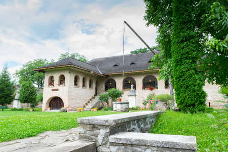 Brebu, Prahova, Romania - August 04, 2019: The Royal House Museum building from the Brebu Monastery complex situated in Brebu, Prahova.のeditorial素材