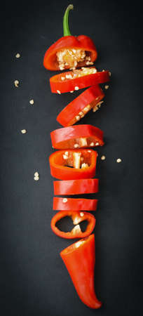 Red kapia pepper cutted red bell pepper vegetablesの写真素材
