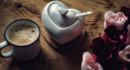 Coffee cup roses surprise morning