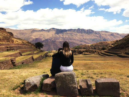 Beautiful Landscape View of construction Tipon Inca in Cusco in Peruの写真素材