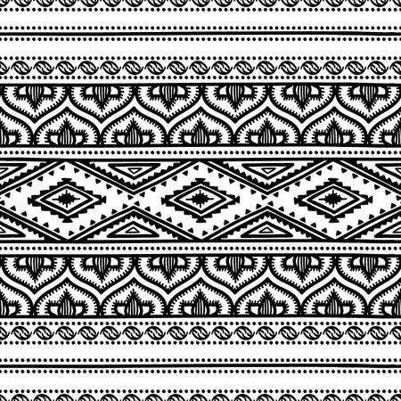 Seamless ethnic pattern. Black and white vector illustration.