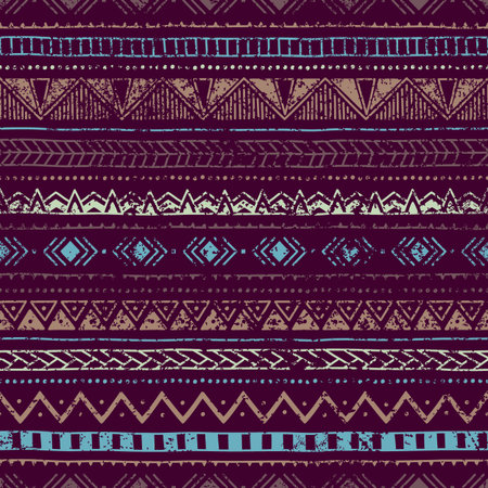 Ethnic vintage background. The blue and purple colors. Geometric abstraction. Striped wallpaper....