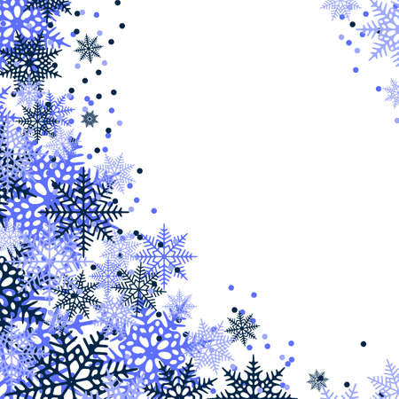 Christmas frame of blue snowflakes. White background. Empty space for your text.のイラスト素材