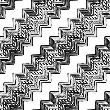Seamless ethnic pattern. Black and white vector illustration. Drawing by hand.のイラスト素材