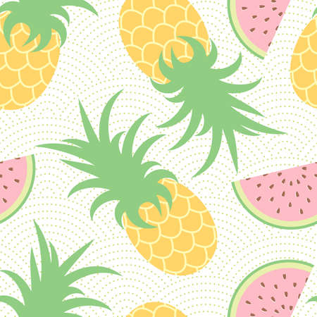 Pineapple and watermelon. Summer pattern. Seamless background.のイラスト素材