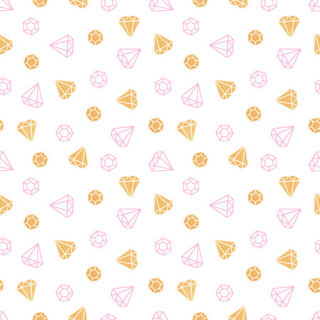 Diamonds on white background. Cute seamless pattern. Gold texture. Pink color. Handmade. Vector illustration.のイラスト素材