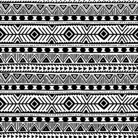 Black and white seamless ethnic background. Vector illustration. Drawing by hand.のイラスト素材