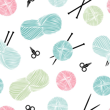 Knitting. Cute seamless background. illustration.
