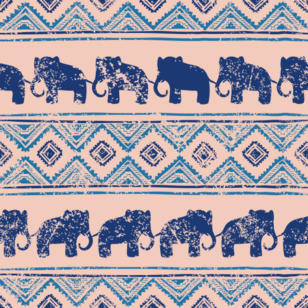 Ethnic seamless pattern. Horizontal stripes and elephants.のイラスト素材
