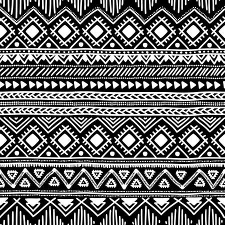 Seamless ethnic pattern. Black and white vector illustration.のイラスト素材