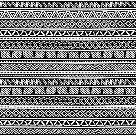 Seamless ethnic pattern. Black and white vector illustration.