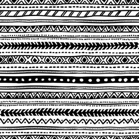 Seamless geometric ethnic pattern. Black and white vector illustration.のイラスト素材