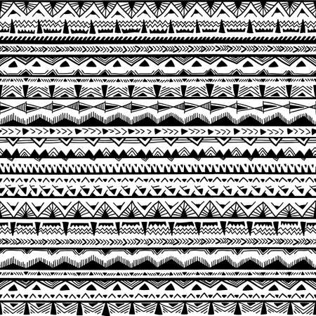 Black-and-white ethnic seamless background. Geometric ornament. Vector illustration handmade.のイラスト素材