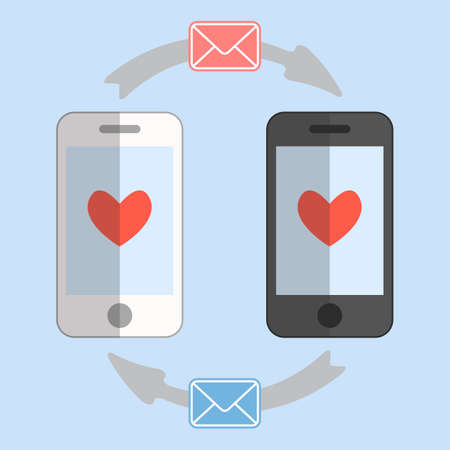 Romantic penpals. Smartphones isolated on white background. Flat style.のイラスト素材