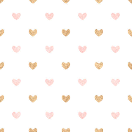 Gold and pink hearts on a white backdrop. Cute seamless background Valentine's Day. Decorating for a wedding, birthday.のイラスト素材