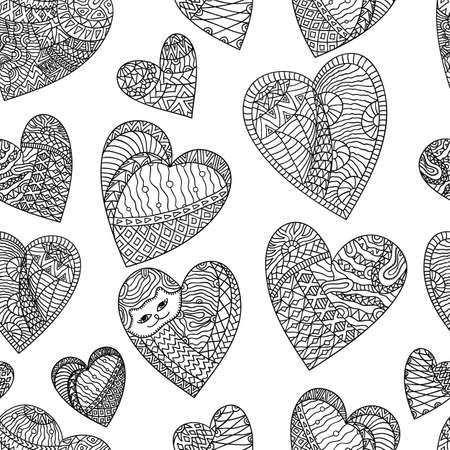 Seamless background - heart on a white background. Valentine's Day, wedding, love. Drawing by hand. Vector ornament.のイラスト素材