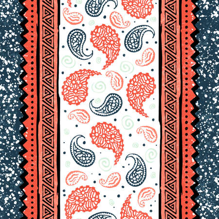 Seamless vintage paisley pattern. Floral print - turkish cucumber. Vector illustration drawn by hand. Stylish ornament.のイラスト素材