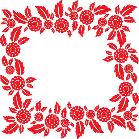 Red flowers on a white background. Simple floral square frame. Empty space for your text.のイラスト素材