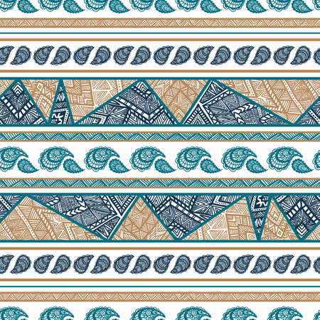 Seamless pattern bohemian. Striped ornaments handmade. Turkish cucumber. illustration for textiles.のイラスト素材