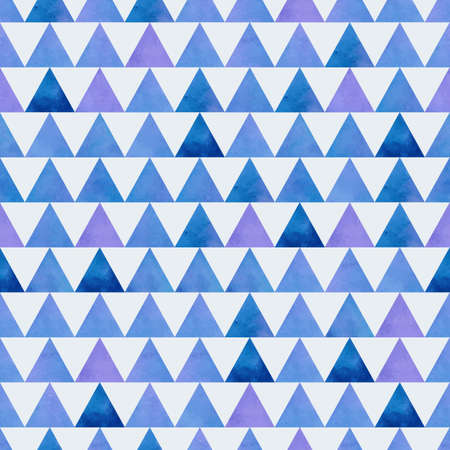 Blue and purple triangles on a white background. Seamless vector illustration. Watercolor. The pattern of tiles.のイラスト素材