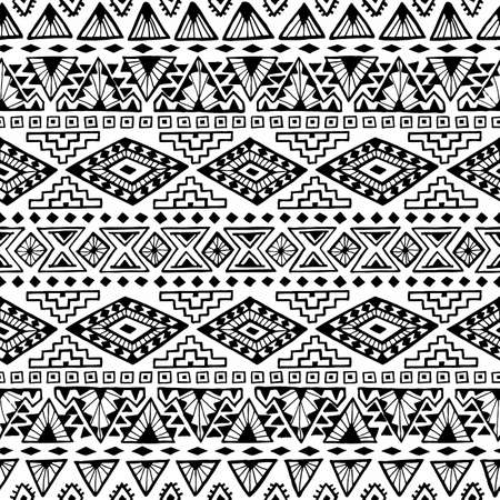 Seamless ethnic pattern. Black and white vector illustration.のイラスト素材